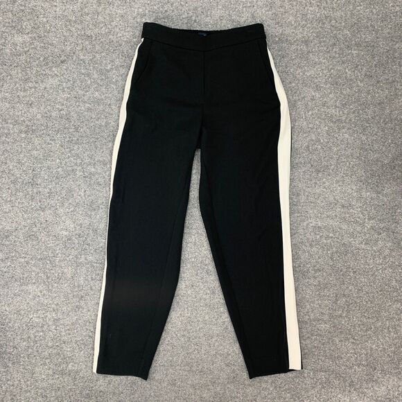 J Crew Pant Womens 2 Black Jamie Tuxedo Stripe Elastic Waist Pull On Ankle - Picture 2 of 13